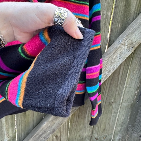 Talbots Horizontal Rainbow Striped Synchilla Knit Fluffy Button Front Jacket - Picture 6 of 6